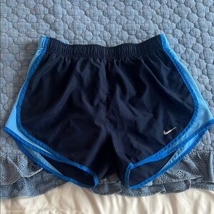 Nike Black and Blue Athletic Shorts with Elastic Waistband